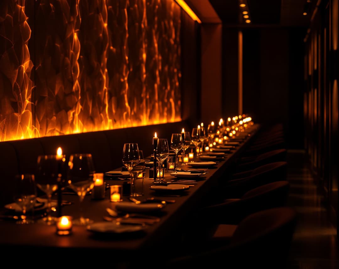 Private dining room set for a long dinner