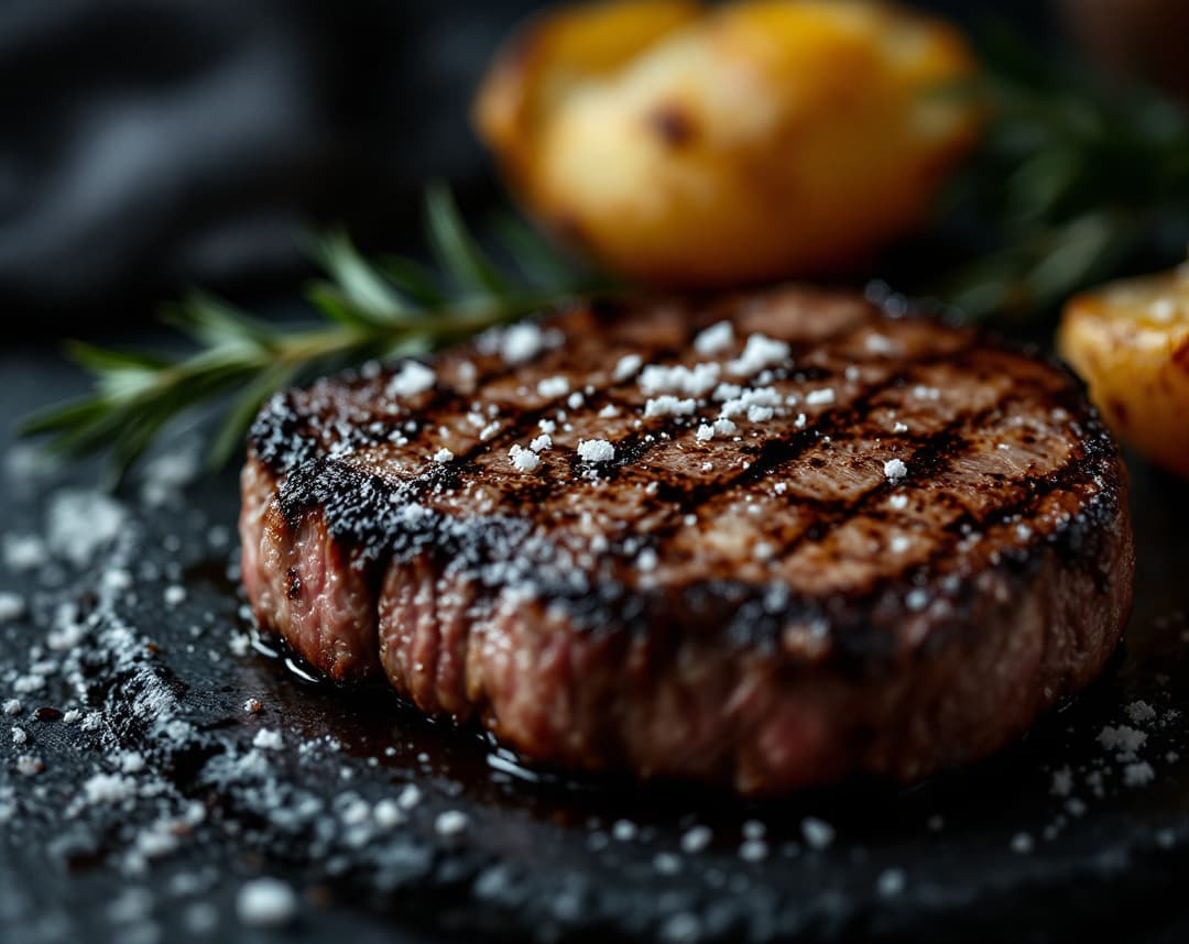 Seared steak with rosemary