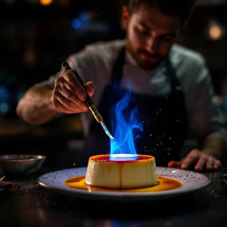 Torching a crème brûlée